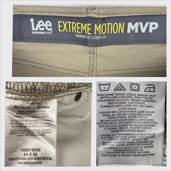 Lee Extreme Motion Straight Khaki Pants 34x30 Stretch Comfort Southern Rodeo - Picture 7 of 9
